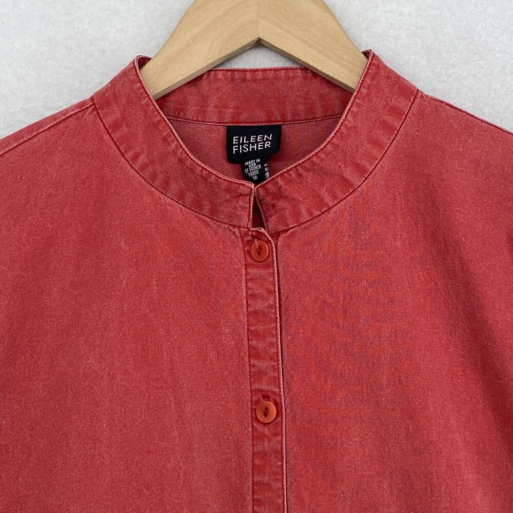 EILEEN FISHER Jacket M Cotton Canvas Mandarin Button Up Boxy Washed Red USA VTG - Picture 4 of 13